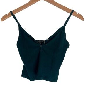 Topshop forest green scoop neck ribbed button up women’s crop tank top size 2